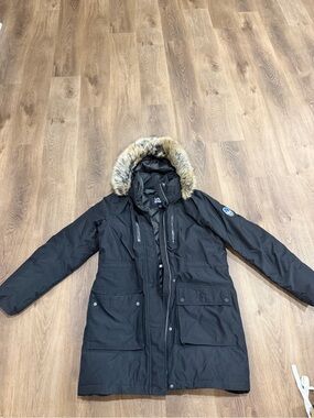 Lands' End Black Parka with Faux Fur Trim
